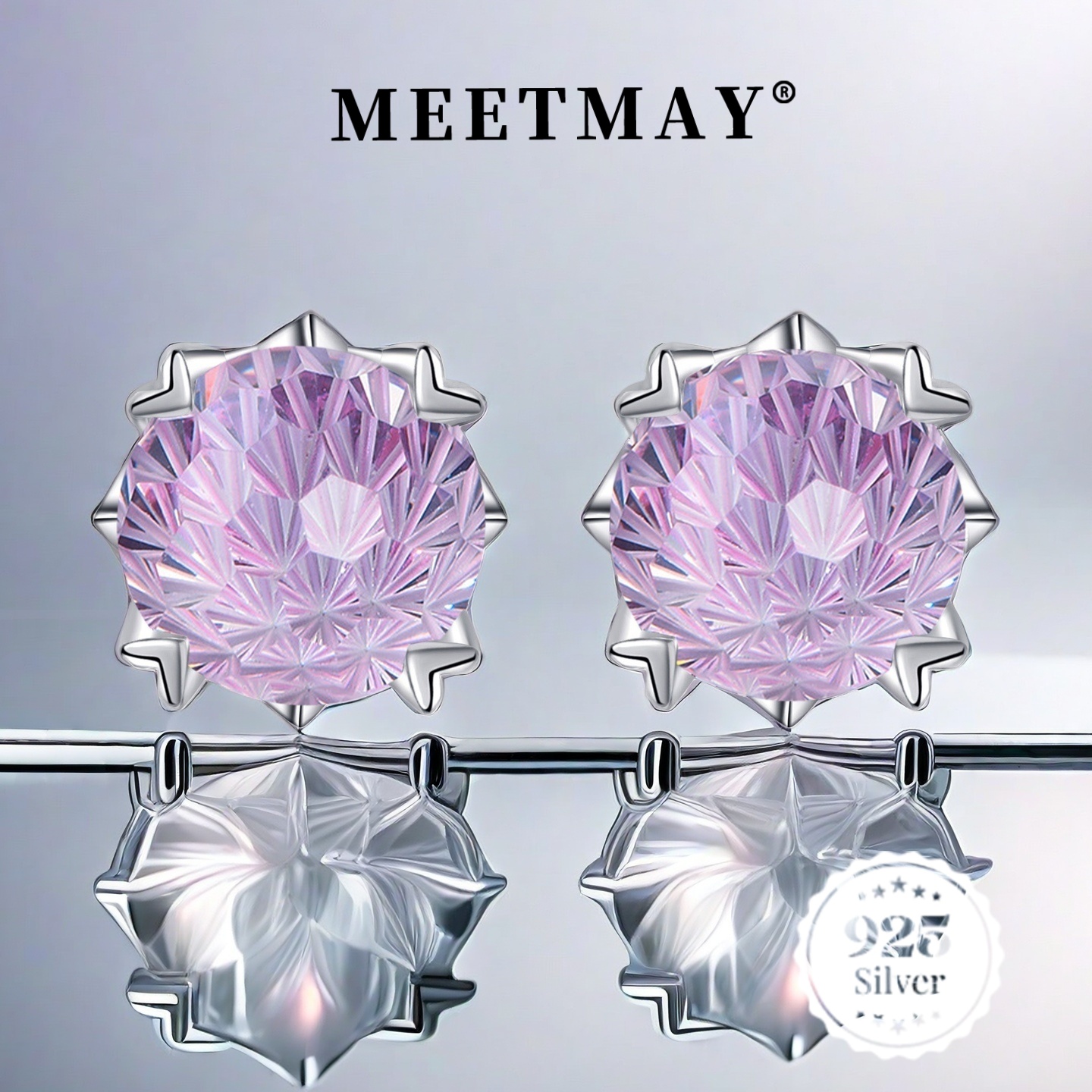 Violet Synthetic CZ Stud Earrings, 18K Gold Plated